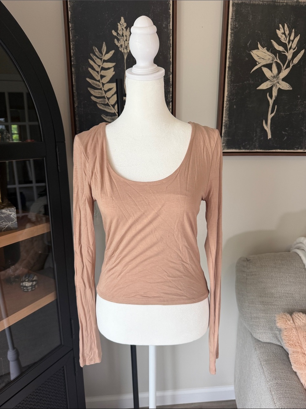 Double Zero Scoop Neck Long-Sleeve Top in Dusty Mauve